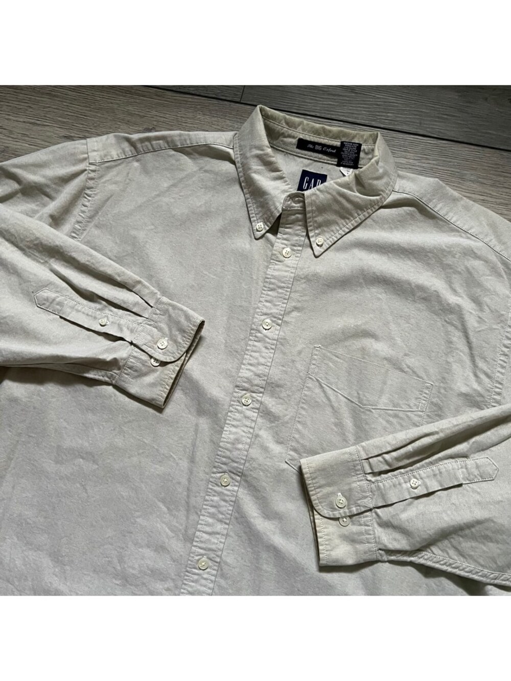 Vintage GAP Men's XL The Big Oxford Cotton Button Shirt Light Green Yellow